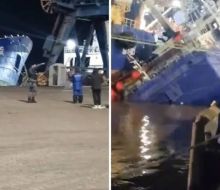 Buque pesquero ruso quedó semihundido en el puerto y activaron protocolo ambiental