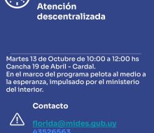 MIDES realizará jornada de atención descentralizada en Cardal