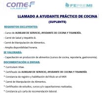 COMEF REALIZA LLAMADO PARA AYUDANTE PRÁCTICO DE COCINA 