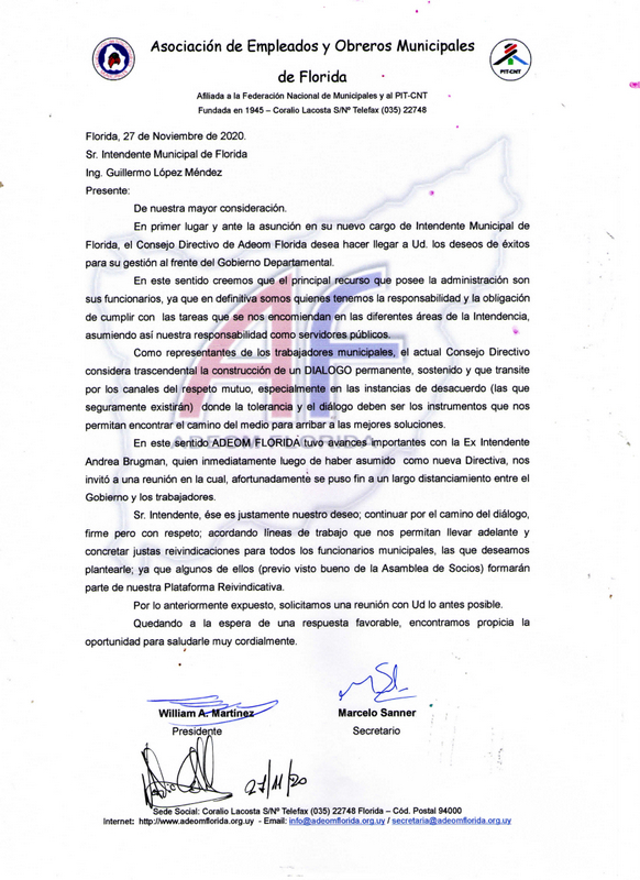 ADEOM solicitó entrevista con el Intendente López