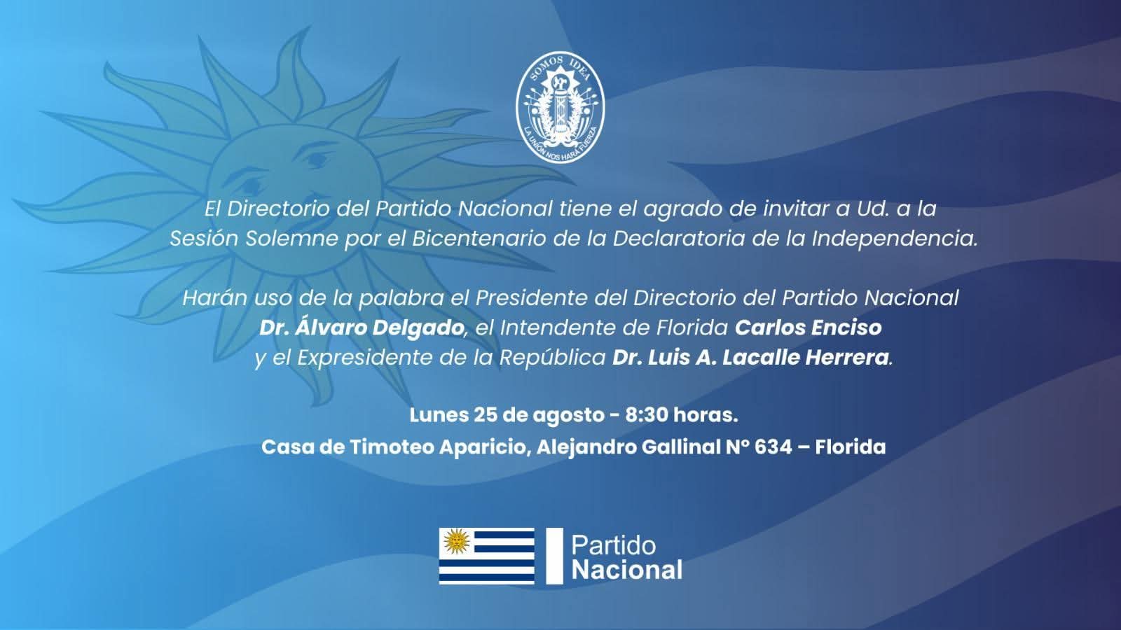 Bicentenario Partido Nacional realizará actividad en Florida