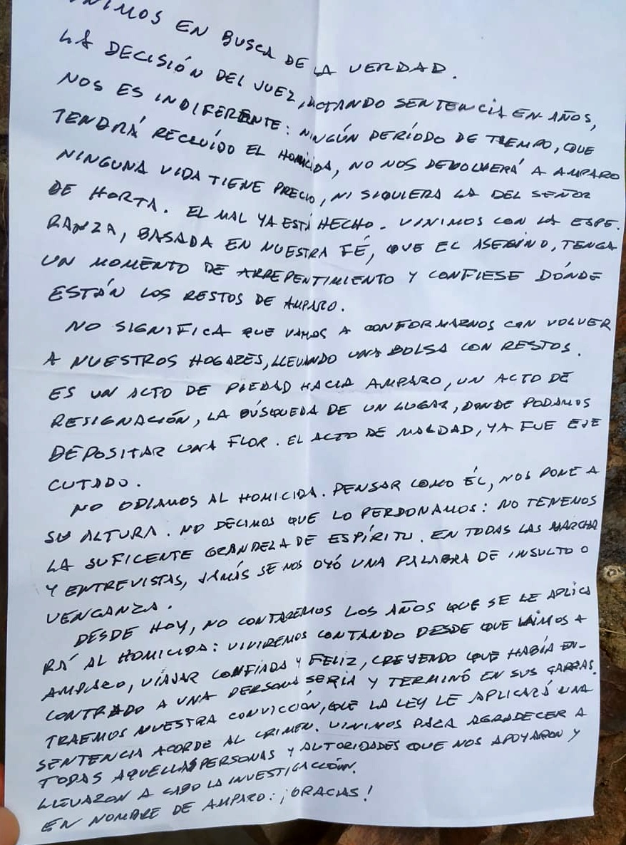 CARTA DE FAMILIARES DE AMPARO FERNANDEZ
