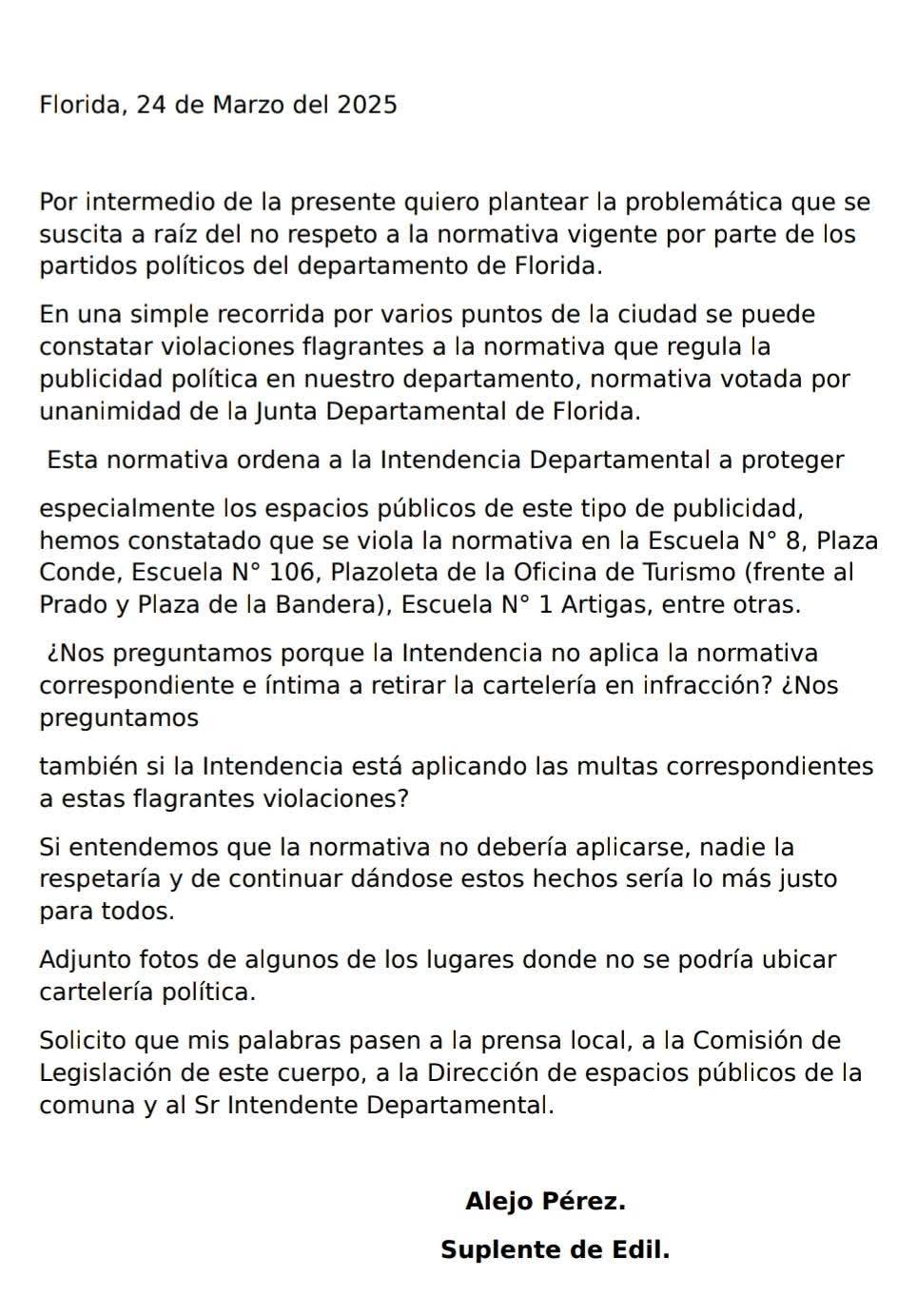 Edil del MPP denuncia violación de normativa en colocación de cartelería políticajpg