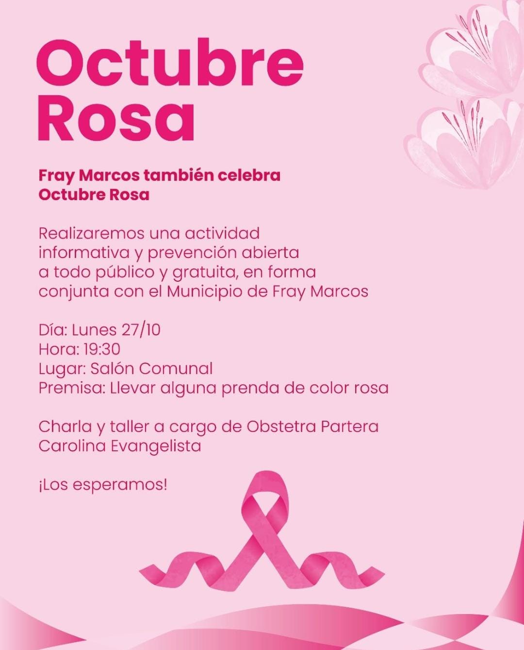 Octubre Rosa Charla en el Salón Comunal de Fray Marcos