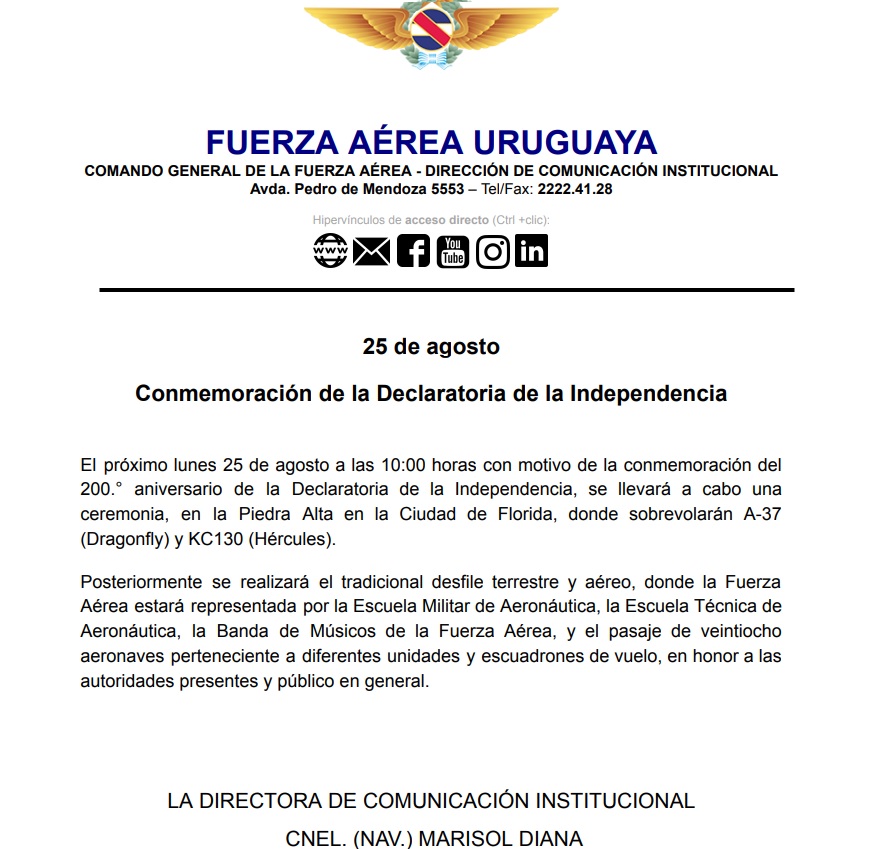 comunicado fuerza aerea