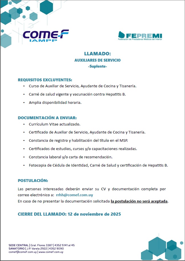 llamado comef auxilar de servicio 4 11 25