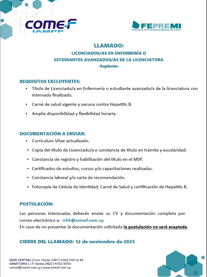 llamado comef enfermera 4 11 25