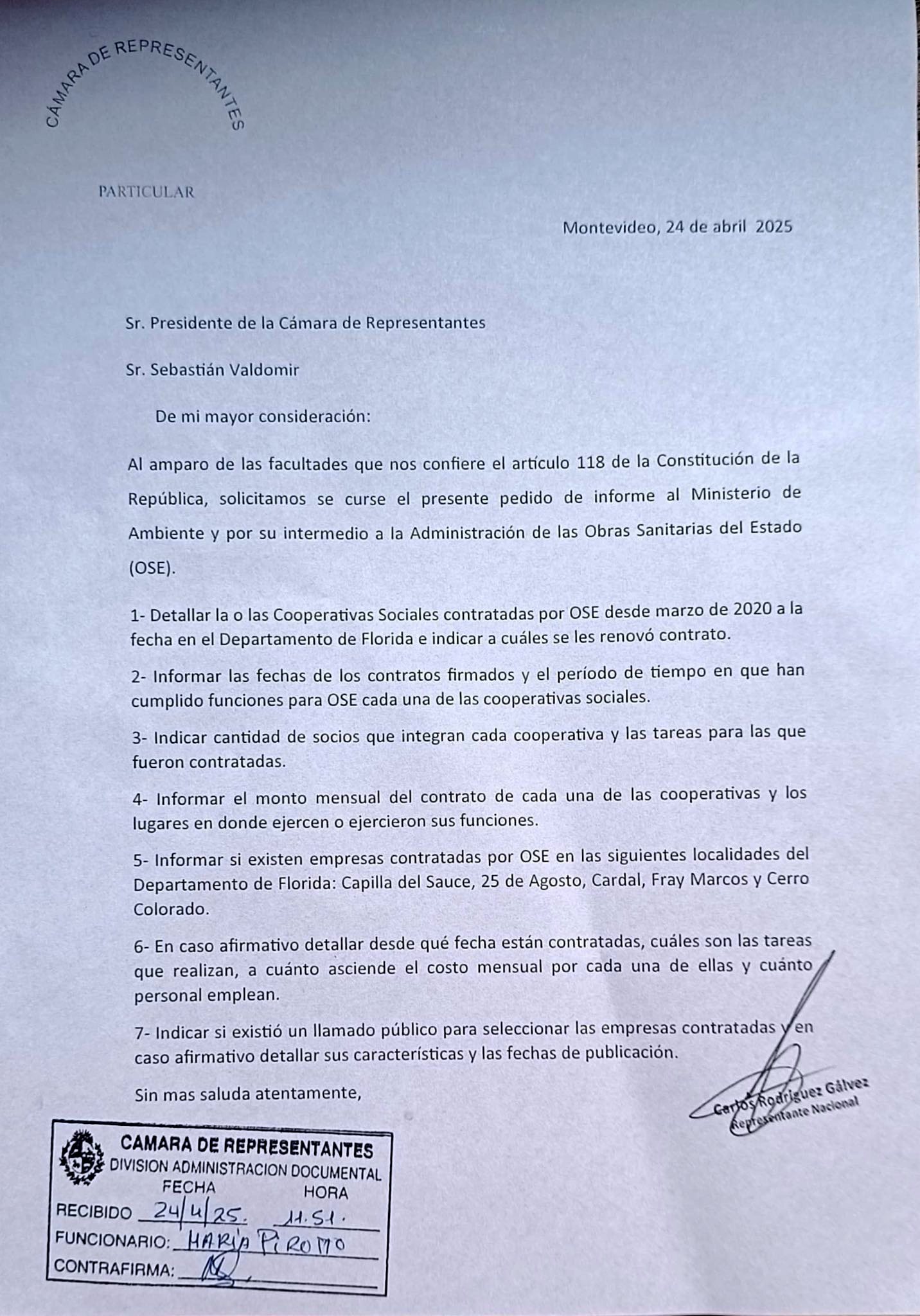 pedido de informes a OSE carapa