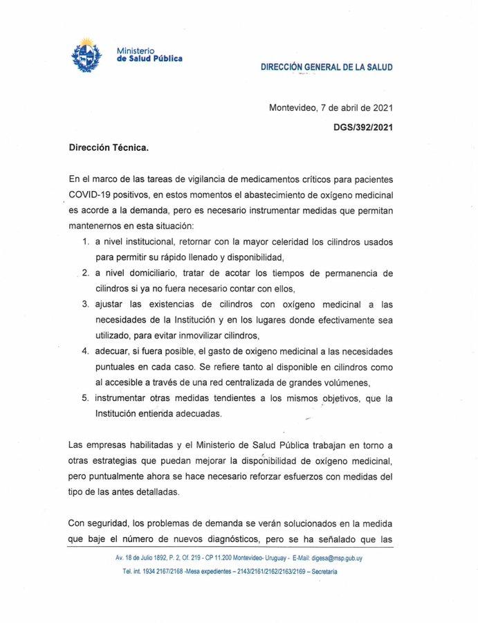 MSP pide optimizar el uso de oxígeno